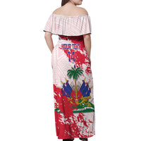 Custom Haiti Football Off Shoulder Maxi Dress Les Grenadiers Red Grunge Polynesian Tattoo - Wonder Print Shop