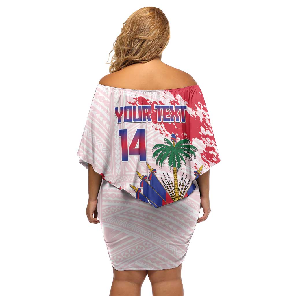 Custom Haiti Football Off Shoulder Short Dress Les Grenadiers Red Grunge Polynesian Tattoo - Wonder Print Shop