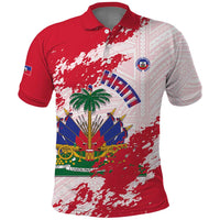 Custom Haiti Football Polo Shirt Les Grenadiers Red Grunge Polynesian Tattoo - Wonder Print Shop