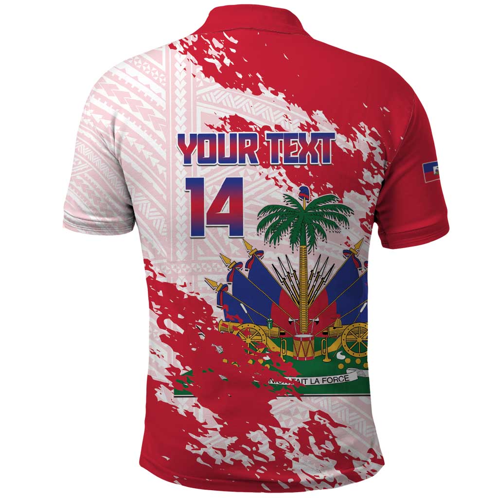 Custom Haiti Football Polo Shirt Les Grenadiers Red Grunge Polynesian Tattoo - Wonder Print Shop