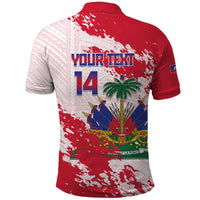 Custom Haiti Football Polo Shirt Les Grenadiers Red Grunge Polynesian Tattoo - Wonder Print Shop