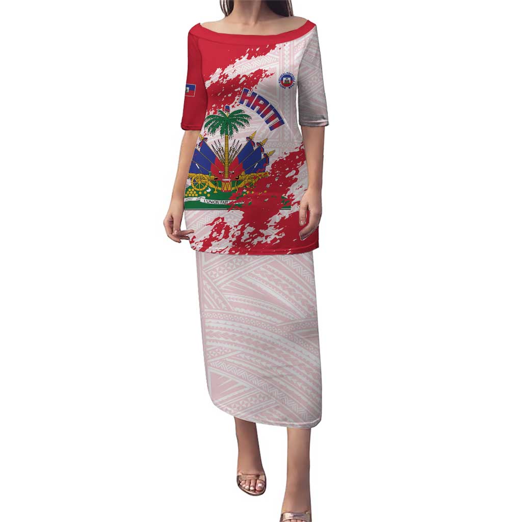 Custom Haiti Football Puletasi Les Grenadiers Red Grunge Polynesian Tattoo - Wonder Print Shop