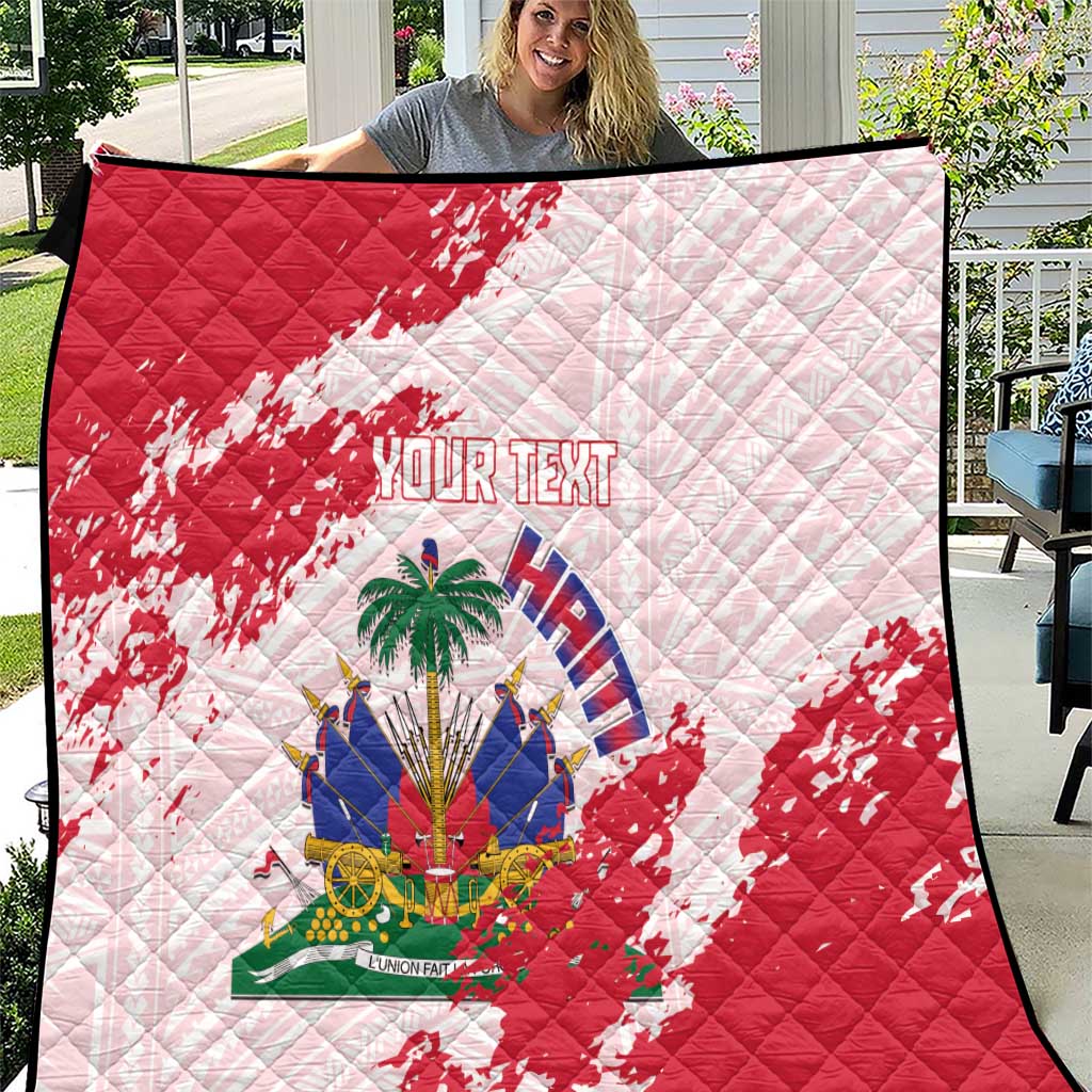 Custom Haiti Football Quilt Les Grenadiers Red Grunge Polynesian Tattoo - Wonder Print Shop