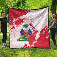 Custom Haiti Football Quilt Les Grenadiers Red Grunge Polynesian Tattoo - Wonder Print Shop