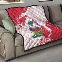 Custom Haiti Football Quilt Les Grenadiers Red Grunge Polynesian Tattoo - Wonder Print Shop