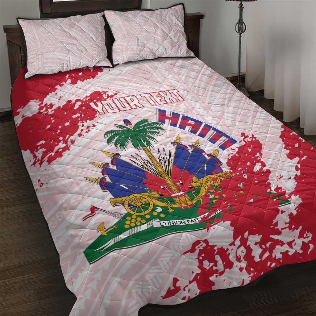Custom Haiti Football Quilt Bed Set Les Grenadiers Red Grunge Polynesian Tattoo - Wonder Print Shop