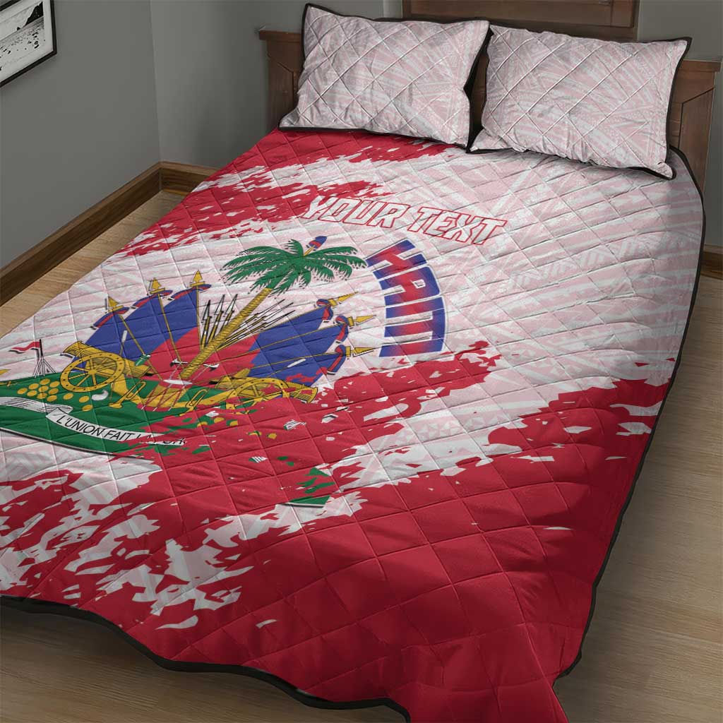 Custom Haiti Football Quilt Bed Set Les Grenadiers Red Grunge Polynesian Tattoo - Wonder Print Shop