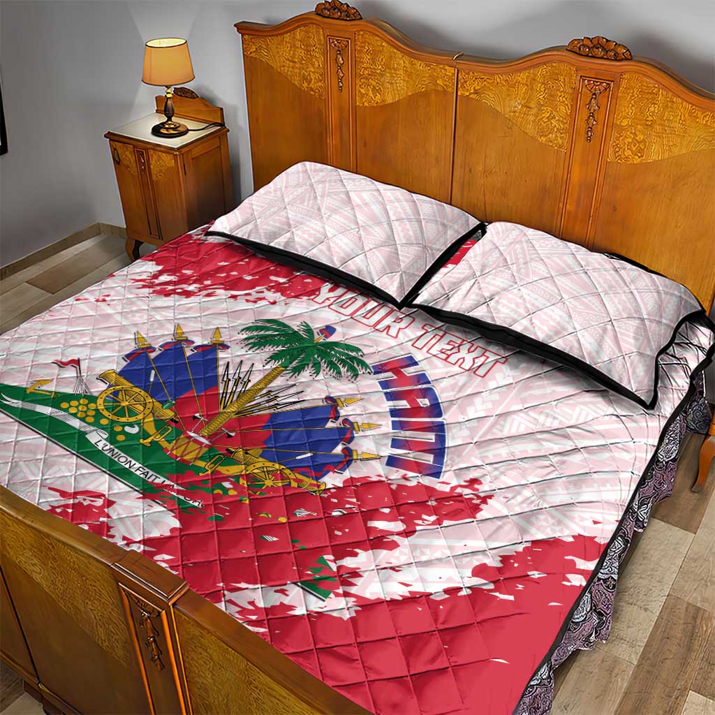 Custom Haiti Football Quilt Bed Set Les Grenadiers Red Grunge Polynesian Tattoo - Wonder Print Shop