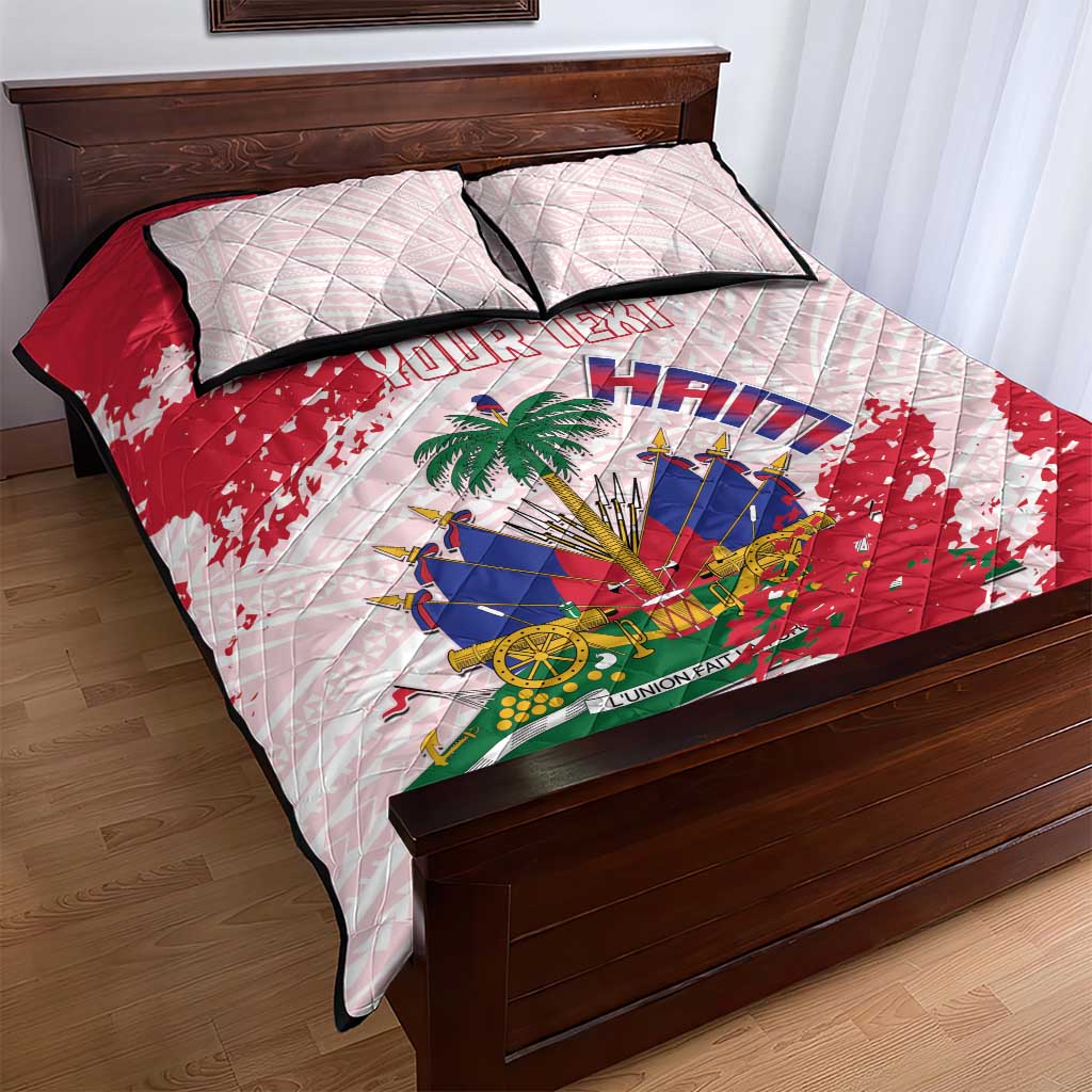 Custom Haiti Football Quilt Bed Set Les Grenadiers Red Grunge Polynesian Tattoo - Wonder Print Shop
