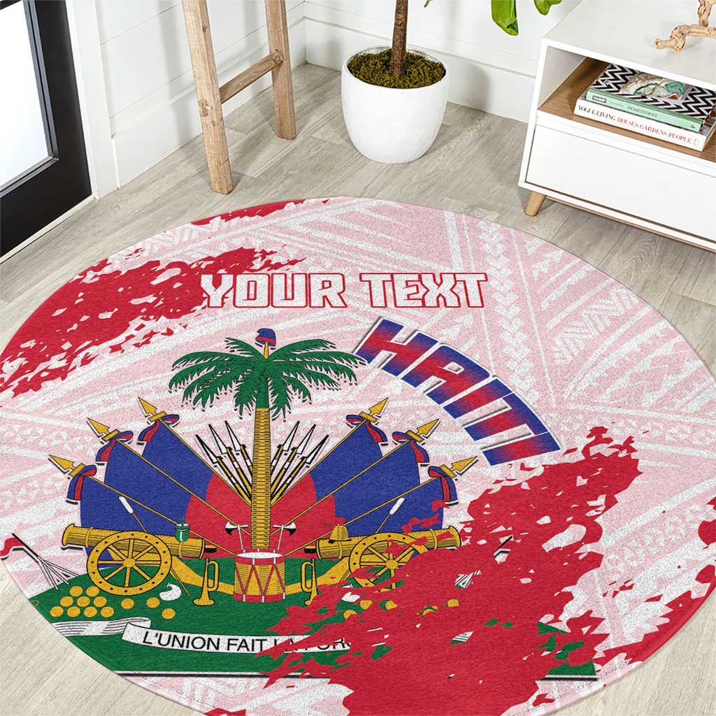 Custom Haiti Football Round Carpet Les Grenadiers Red Grunge Polynesian Tattoo - Wonder Print Shop