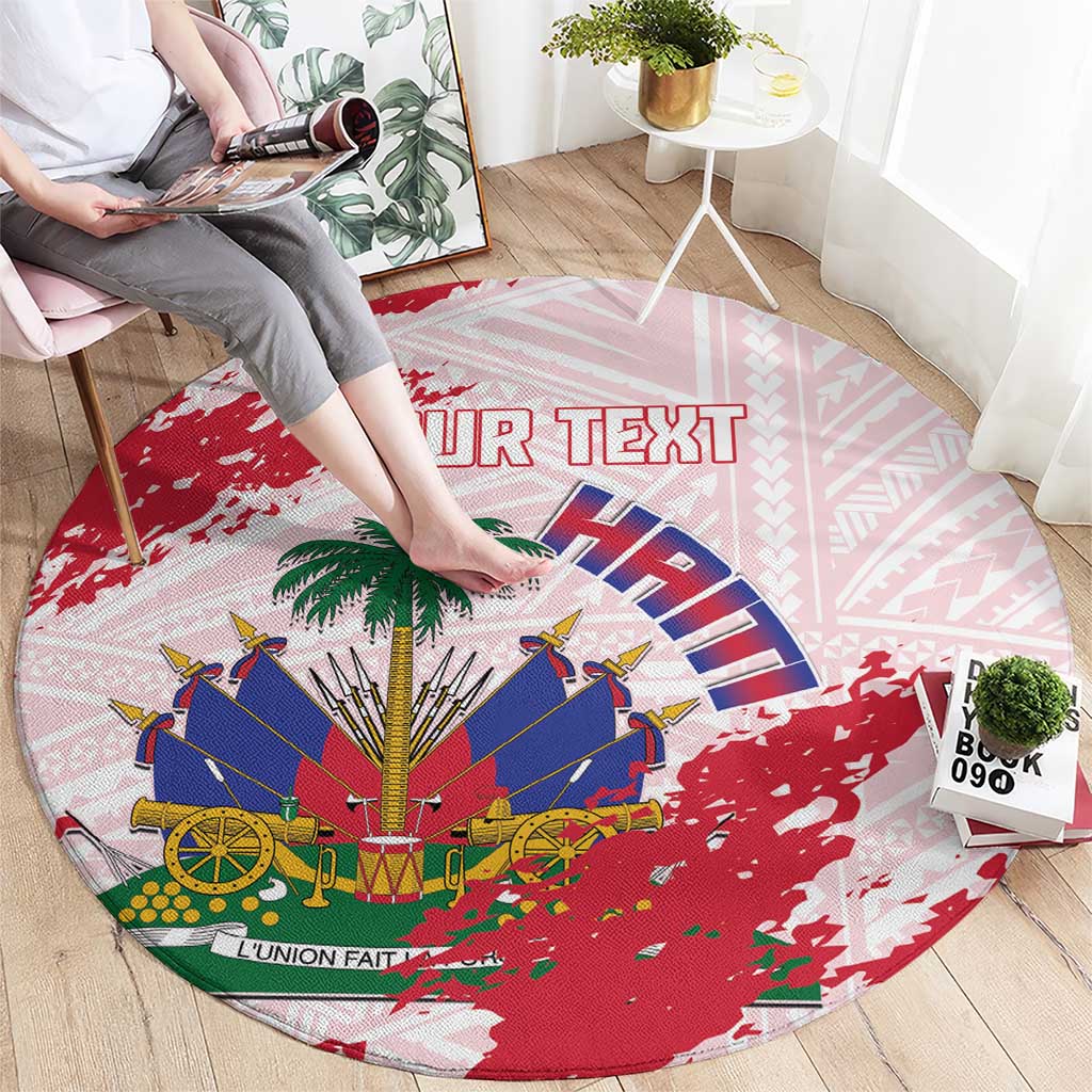Custom Haiti Football Round Carpet Les Grenadiers Red Grunge Polynesian Tattoo - Wonder Print Shop