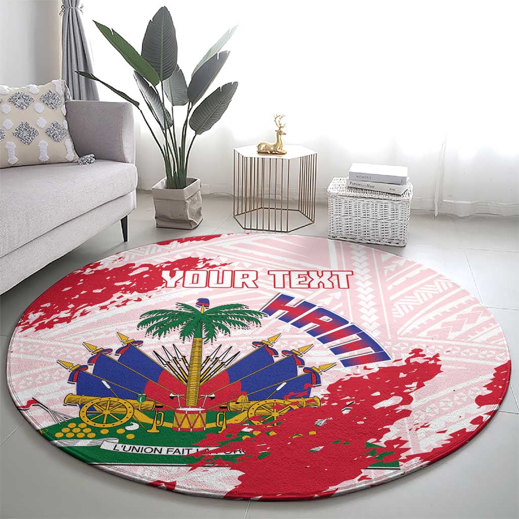 Custom Haiti Football Round Carpet Les Grenadiers Red Grunge Polynesian Tattoo - Wonder Print Shop