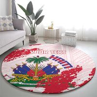 Custom Haiti Football Round Carpet Les Grenadiers Red Grunge Polynesian Tattoo - Wonder Print Shop