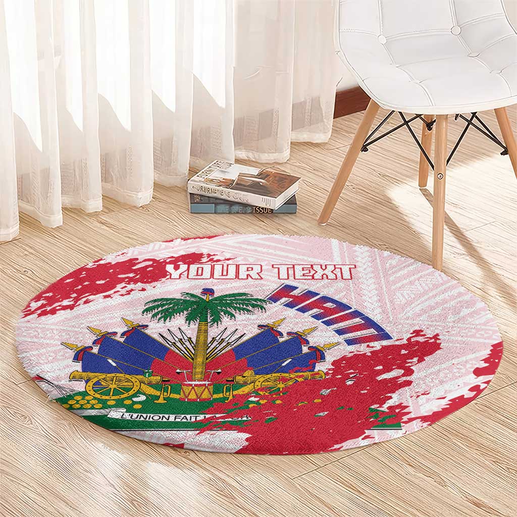 Custom Haiti Football Round Carpet Les Grenadiers Red Grunge Polynesian Tattoo - Wonder Print Shop