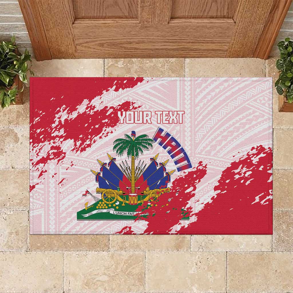Custom Haiti Football Rubber Doormat Les Grenadiers Red Grunge Polynesian Tattoo - Wonder Print Shop