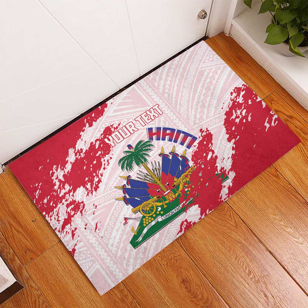 Custom Haiti Football Rubber Doormat Les Grenadiers Red Grunge Polynesian Tattoo - Wonder Print Shop