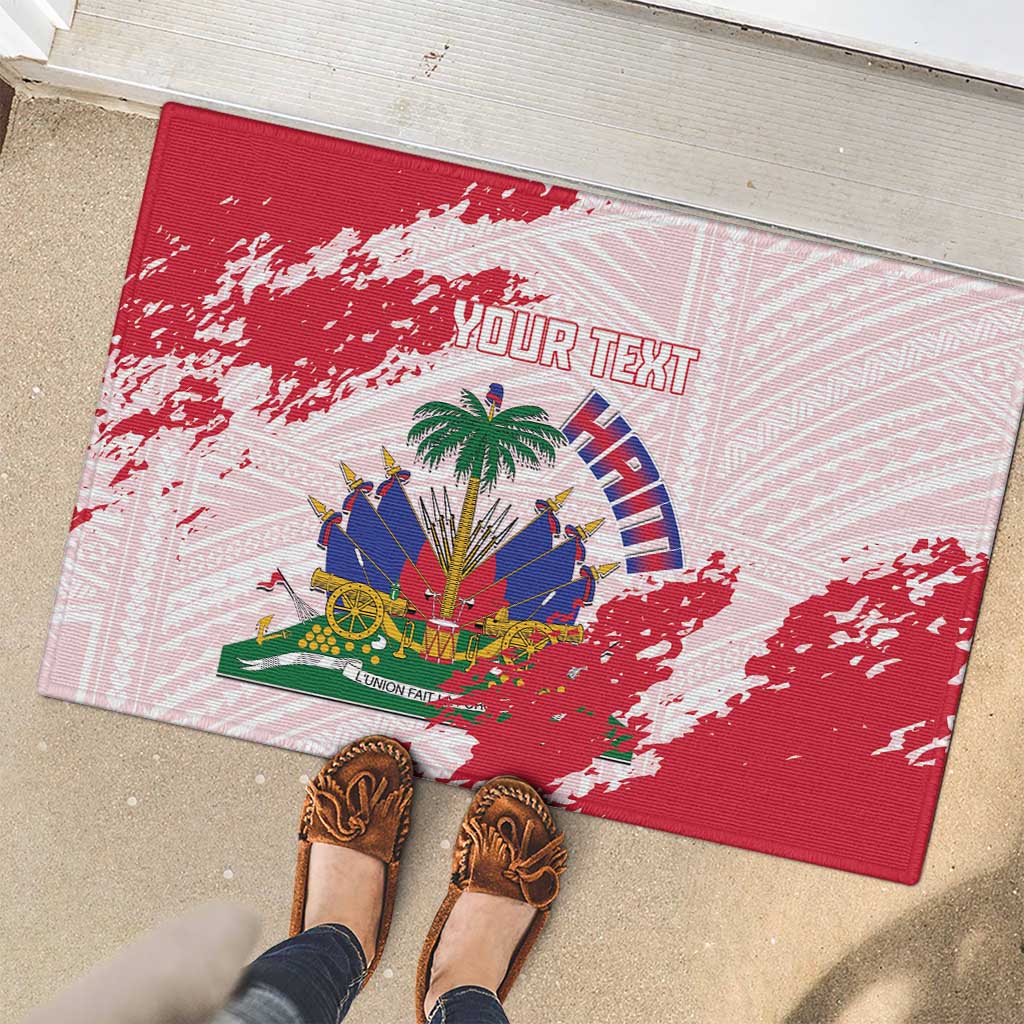 Custom Haiti Football Rubber Doormat Les Grenadiers Red Grunge Polynesian Tattoo - Wonder Print Shop