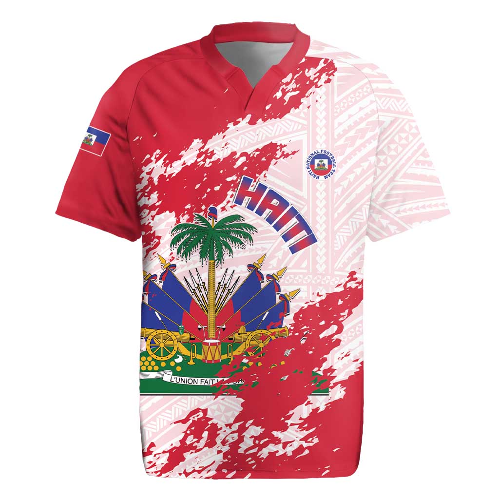 Custom Haiti Football Rugby Jersey Les Grenadiers Red Grunge Polynesian Tattoo - Wonder Print Shop