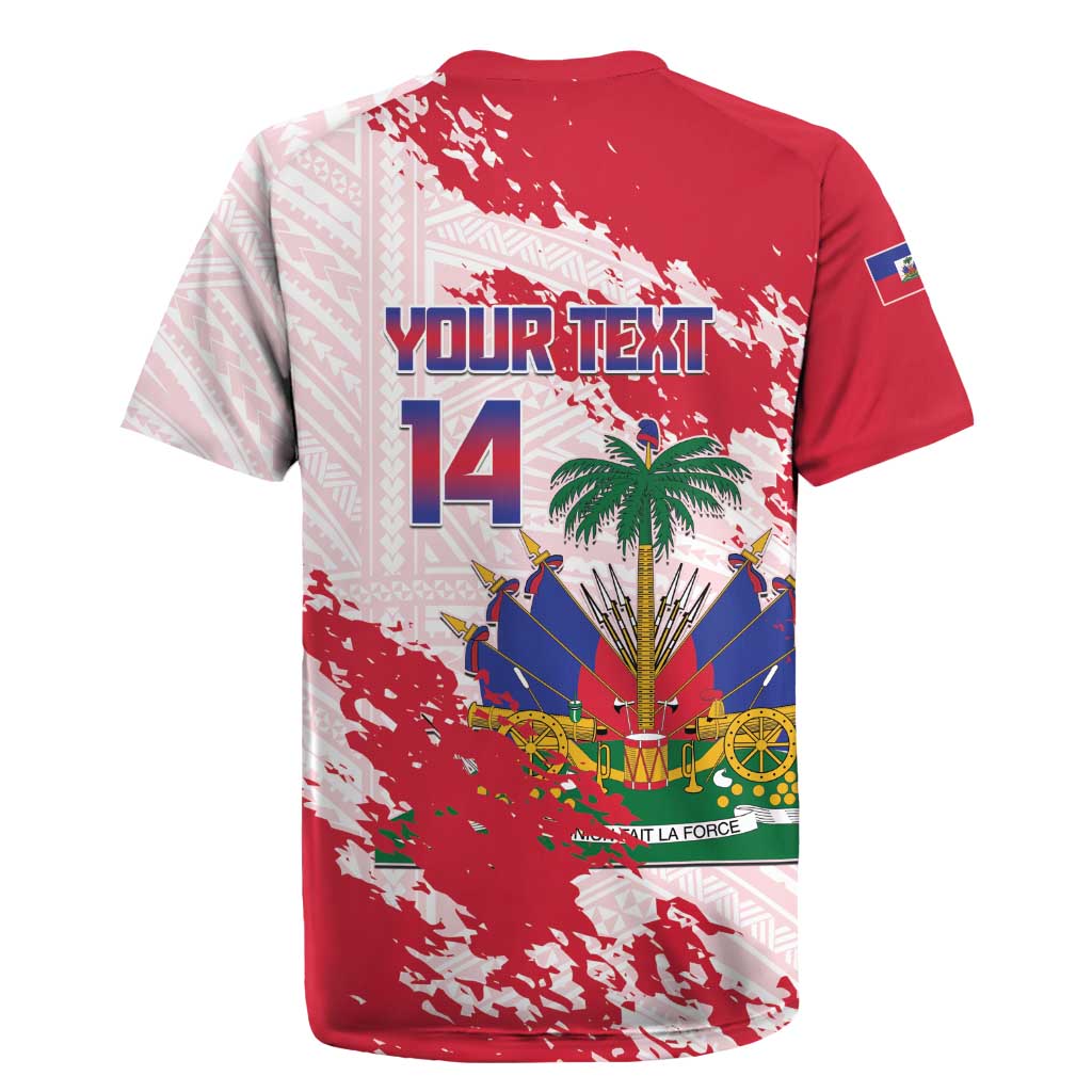 Custom Haiti Football Rugby Jersey Les Grenadiers Red Grunge Polynesian Tattoo - Wonder Print Shop
