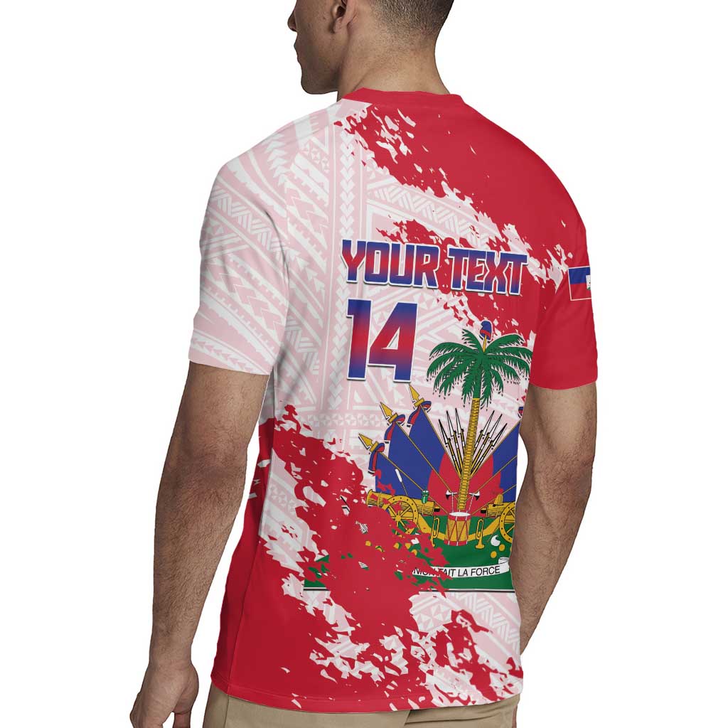 Custom Haiti Football Rugby Jersey Les Grenadiers Red Grunge Polynesian Tattoo - Wonder Print Shop