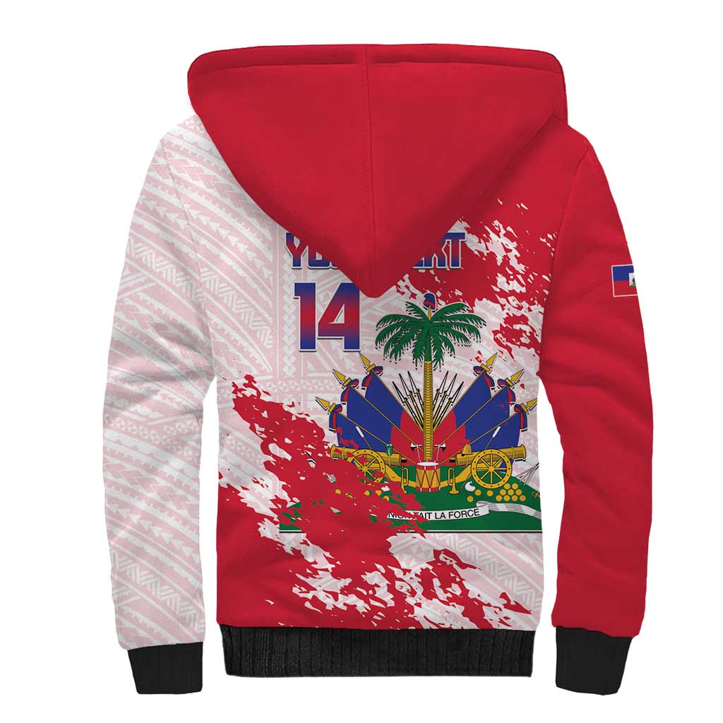 Custom Haiti Football Sherpa Hoodie Les Grenadiers Red Grunge Polynesian Tattoo - Wonder Print Shop