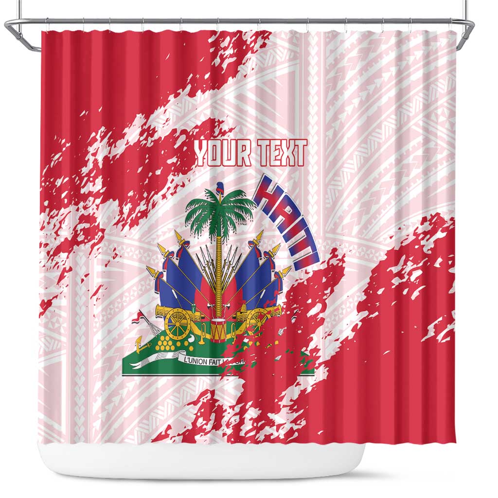 Custom Haiti Football Shower Curtain Les Grenadiers Red Grunge Polynesian Tattoo - Wonder Print Shop