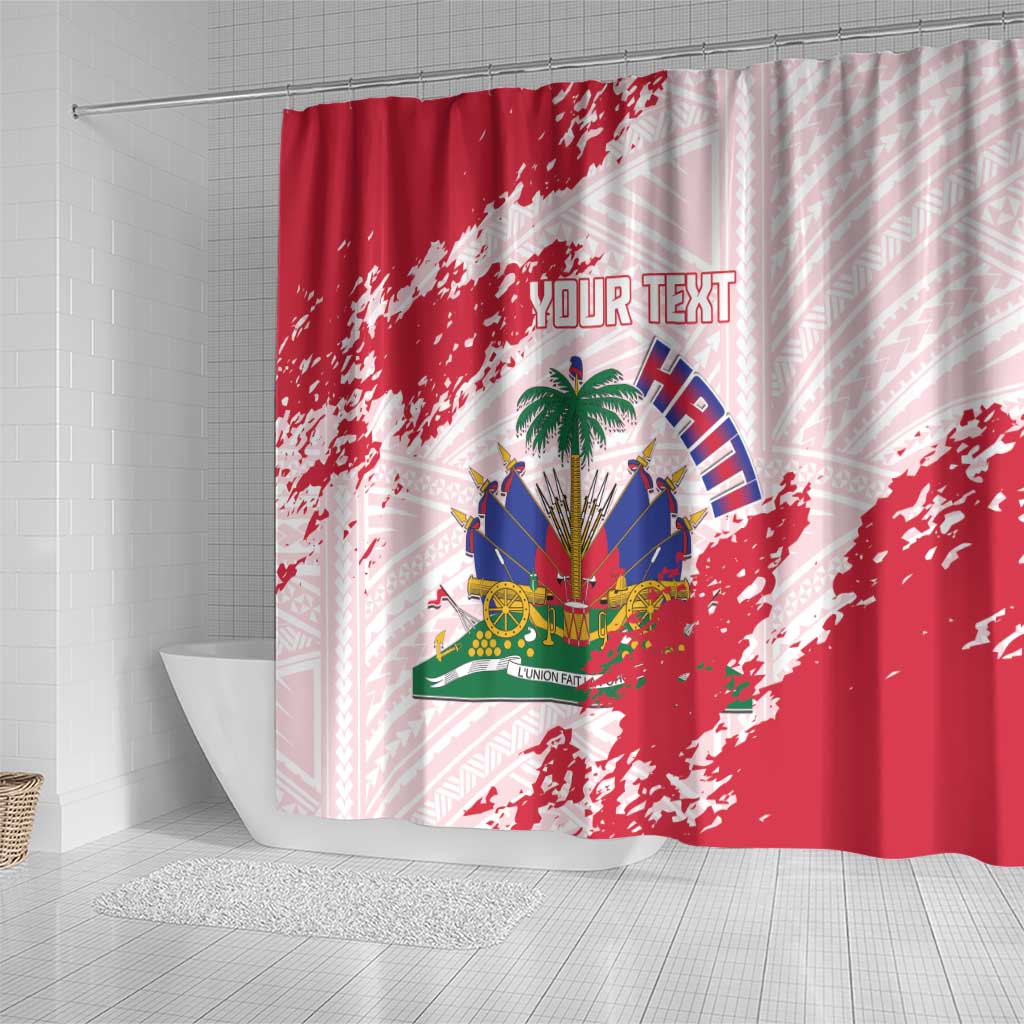 Custom Haiti Football Shower Curtain Les Grenadiers Red Grunge Polynesian Tattoo - Wonder Print Shop