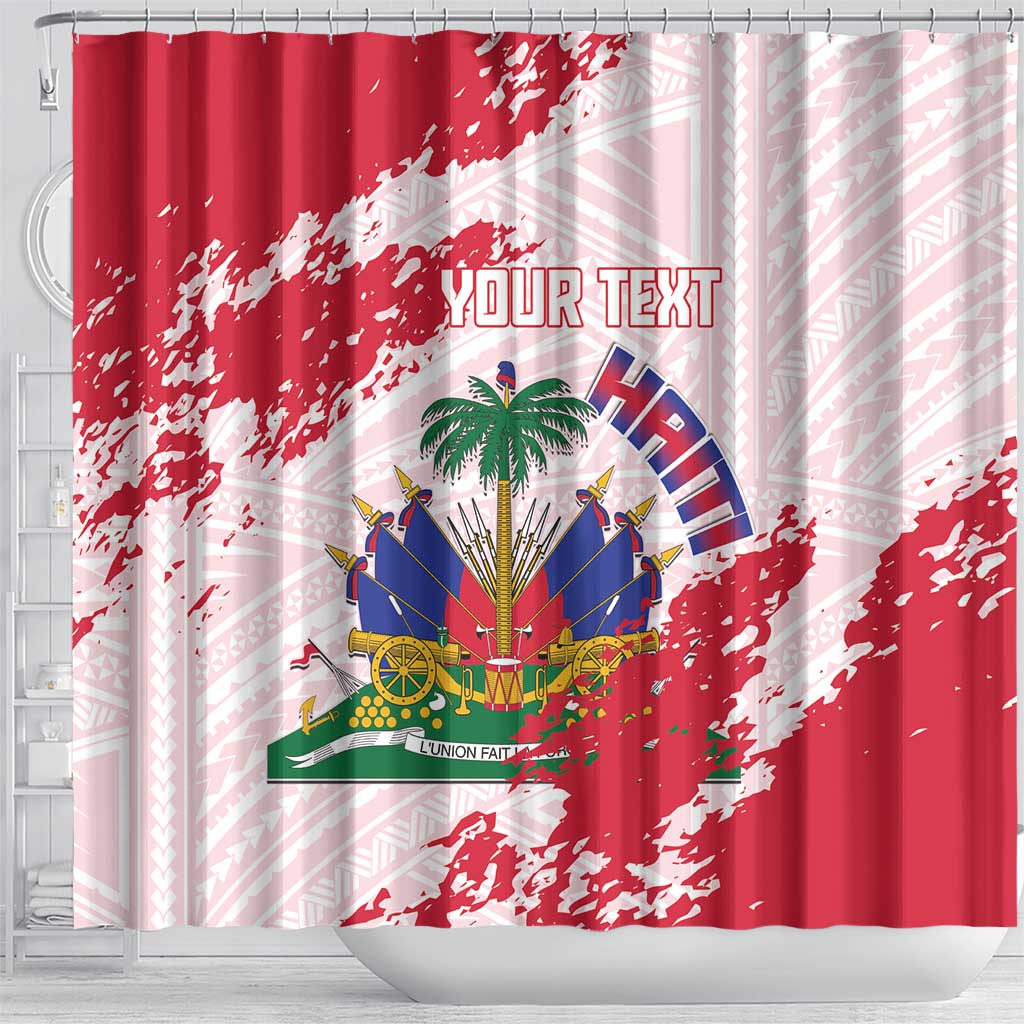 Custom Haiti Football Shower Curtain Les Grenadiers Red Grunge Polynesian Tattoo - Wonder Print Shop