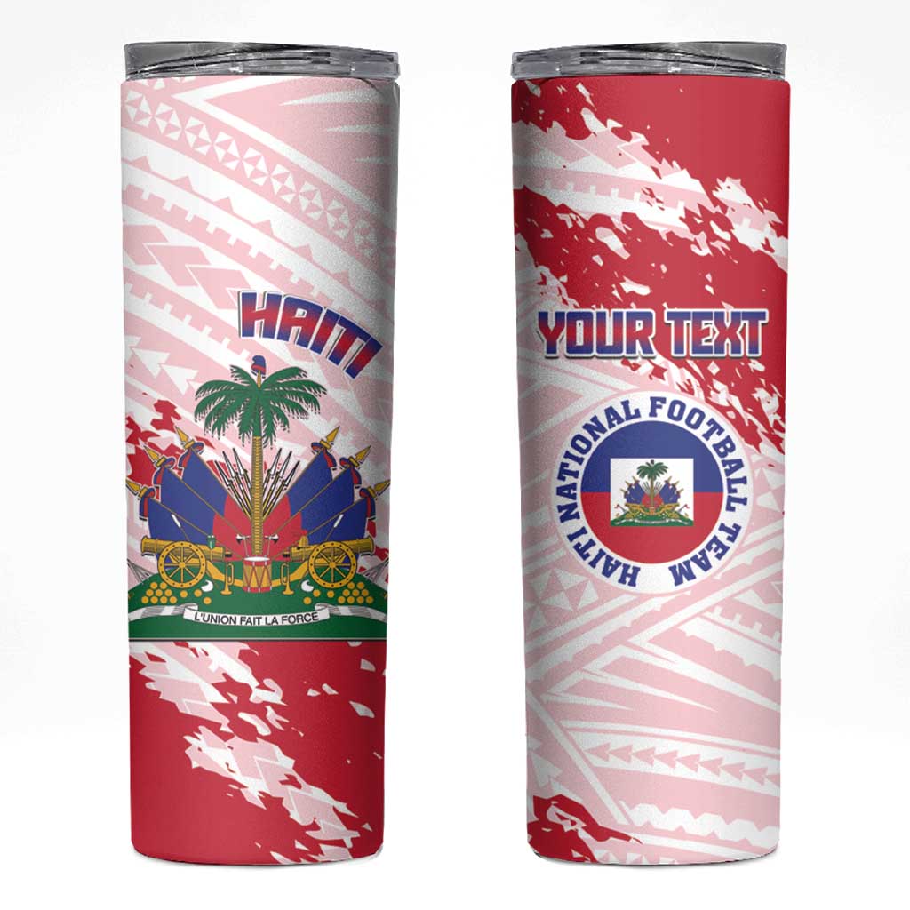 Custom Haiti Football Skinny Tumbler Les Grenadiers Red Grunge Polynesian Tattoo - Wonder Print Shop