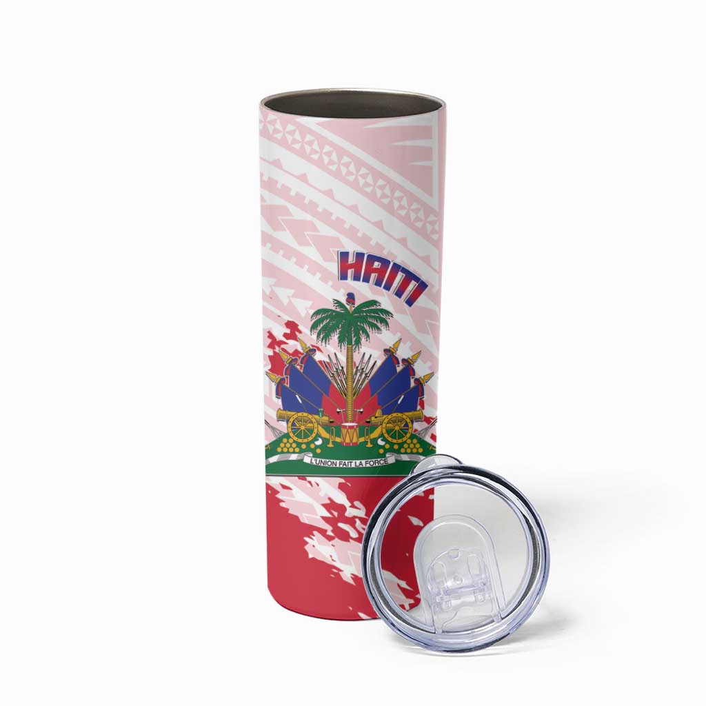Custom Haiti Football Skinny Tumbler Les Grenadiers Red Grunge Polynesian Tattoo - Wonder Print Shop
