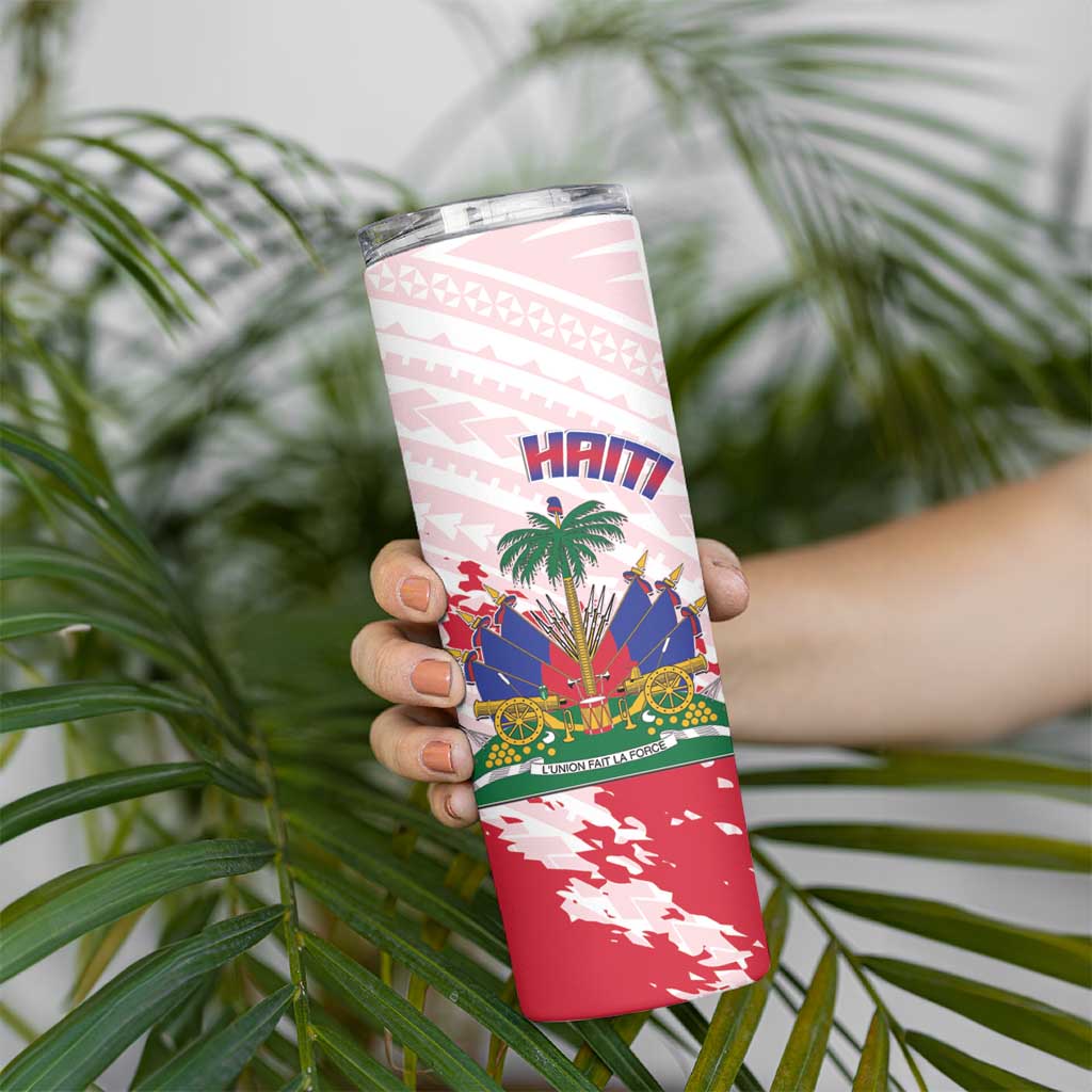 Custom Haiti Football Skinny Tumbler Les Grenadiers Red Grunge Polynesian Tattoo - Wonder Print Shop