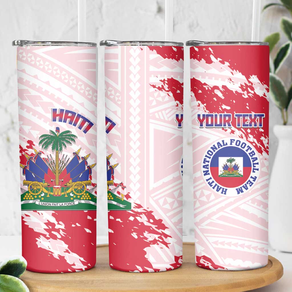 Custom Haiti Football Skinny Tumbler Les Grenadiers Red Grunge Polynesian Tattoo - Wonder Print Shop