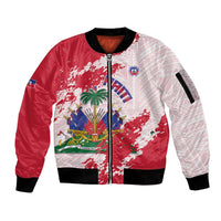 Custom Haiti Football Sleeve Zip Bomber Jacket Les Grenadiers Red Grunge Polynesian Tattoo - Wonder Print Shop