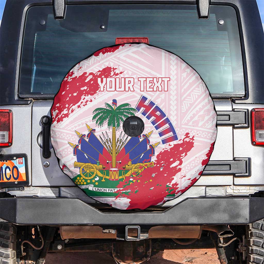 Custom Haiti Football Spare Tire Cover Les Grenadiers Red Grunge Polynesian Tattoo - Wonder Print Shop