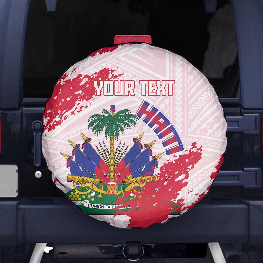 Custom Haiti Football Spare Tire Cover Les Grenadiers Red Grunge Polynesian Tattoo - Wonder Print Shop