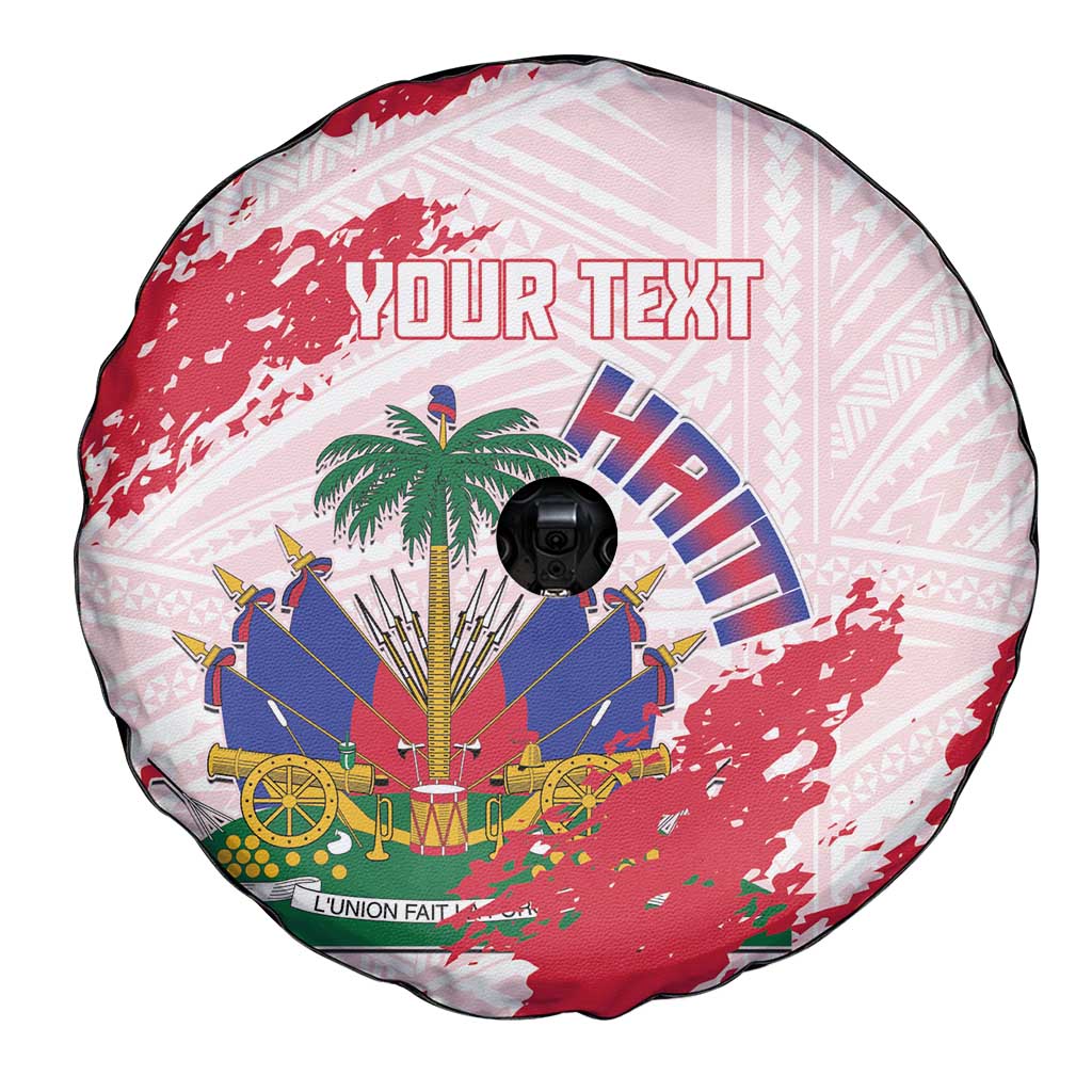 Custom Haiti Football Spare Tire Cover Les Grenadiers Red Grunge Polynesian Tattoo - Wonder Print Shop