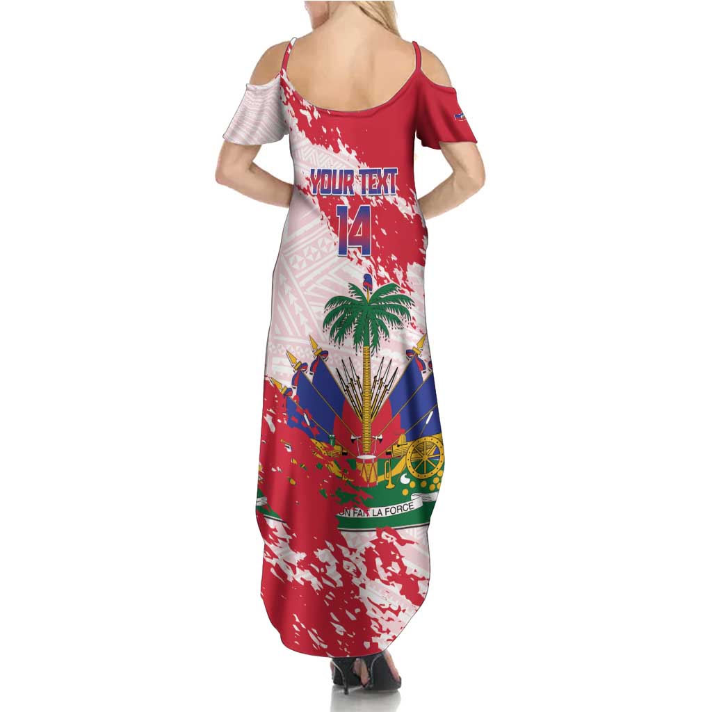 Custom Haiti Football Summer Maxi Dress Les Grenadiers Red Grunge Polynesian Tattoo - Wonder Print Shop