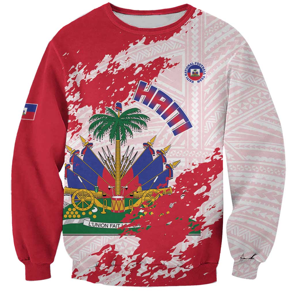 Custom Haiti Football Sweatshirt Les Grenadiers Red Grunge Polynesian Tattoo - Wonder Print Shop