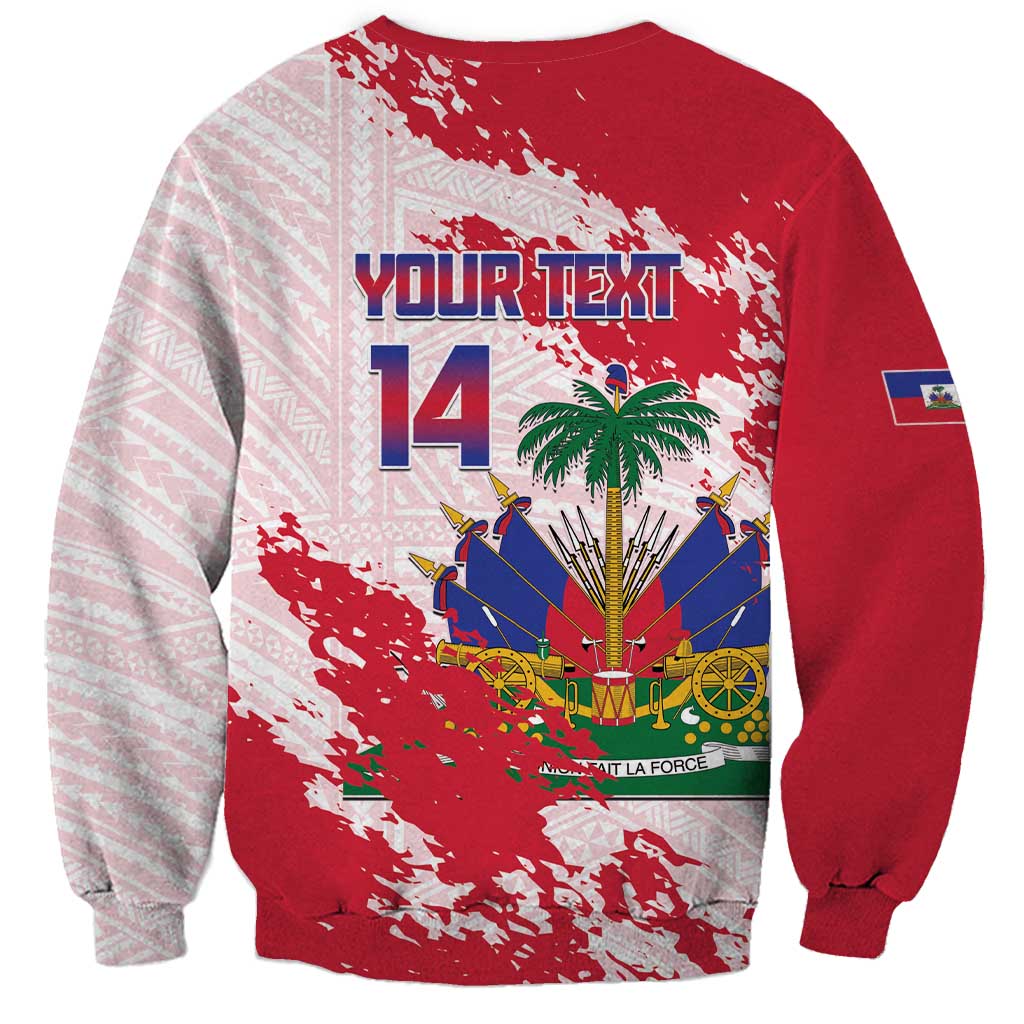 Custom Haiti Football Sweatshirt Les Grenadiers Red Grunge Polynesian Tattoo - Wonder Print Shop