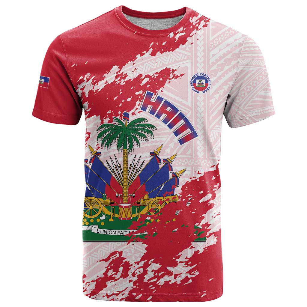 Custom Haiti Football T Shirt Les Grenadiers Red Grunge Polynesian Tattoo - Wonder Print Shop