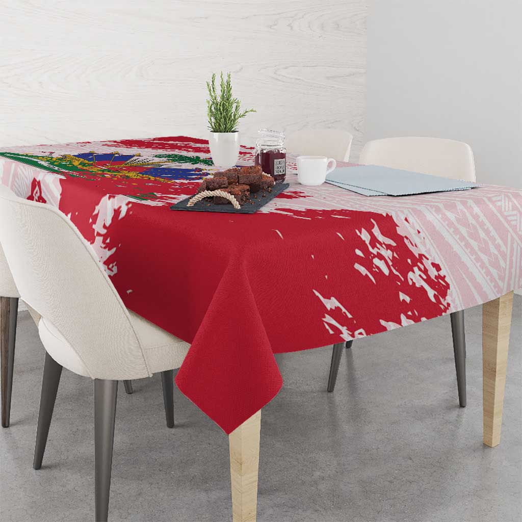 Custom Haiti Football Tablecloth Les Grenadiers Red Grunge Polynesian Tattoo - Wonder Print Shop