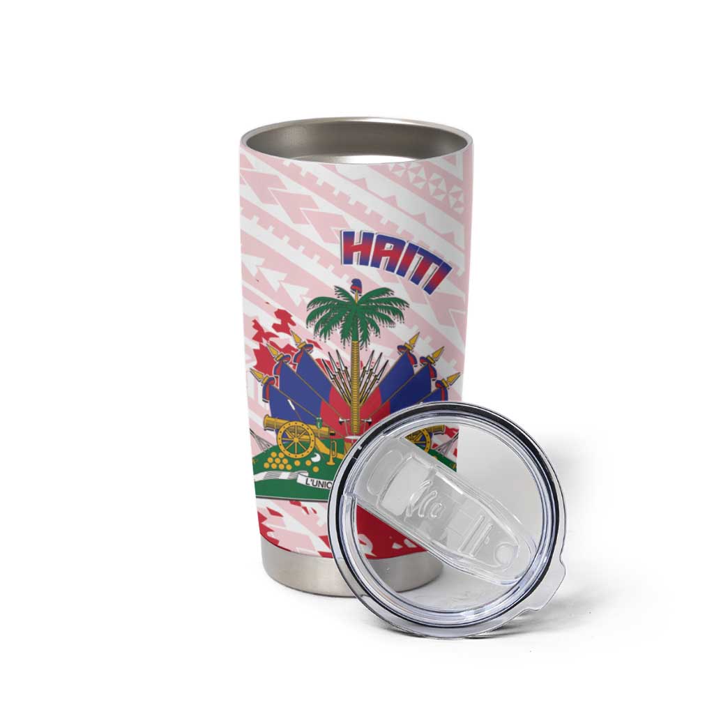 Custom Haiti Football Tumbler Cup Les Grenadiers Red Grunge Polynesian Tattoo - Wonder Print Shop