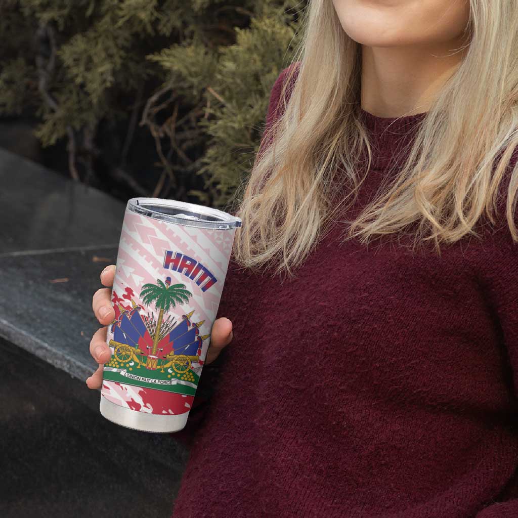 Custom Haiti Football Tumbler Cup Les Grenadiers Red Grunge Polynesian Tattoo - Wonder Print Shop