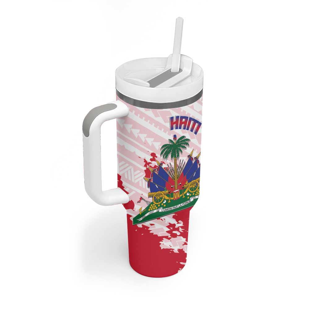 Custom Haiti Football Tumbler With Handle Les Grenadiers Red Grunge Polynesian Tattoo - Wonder Print Shop