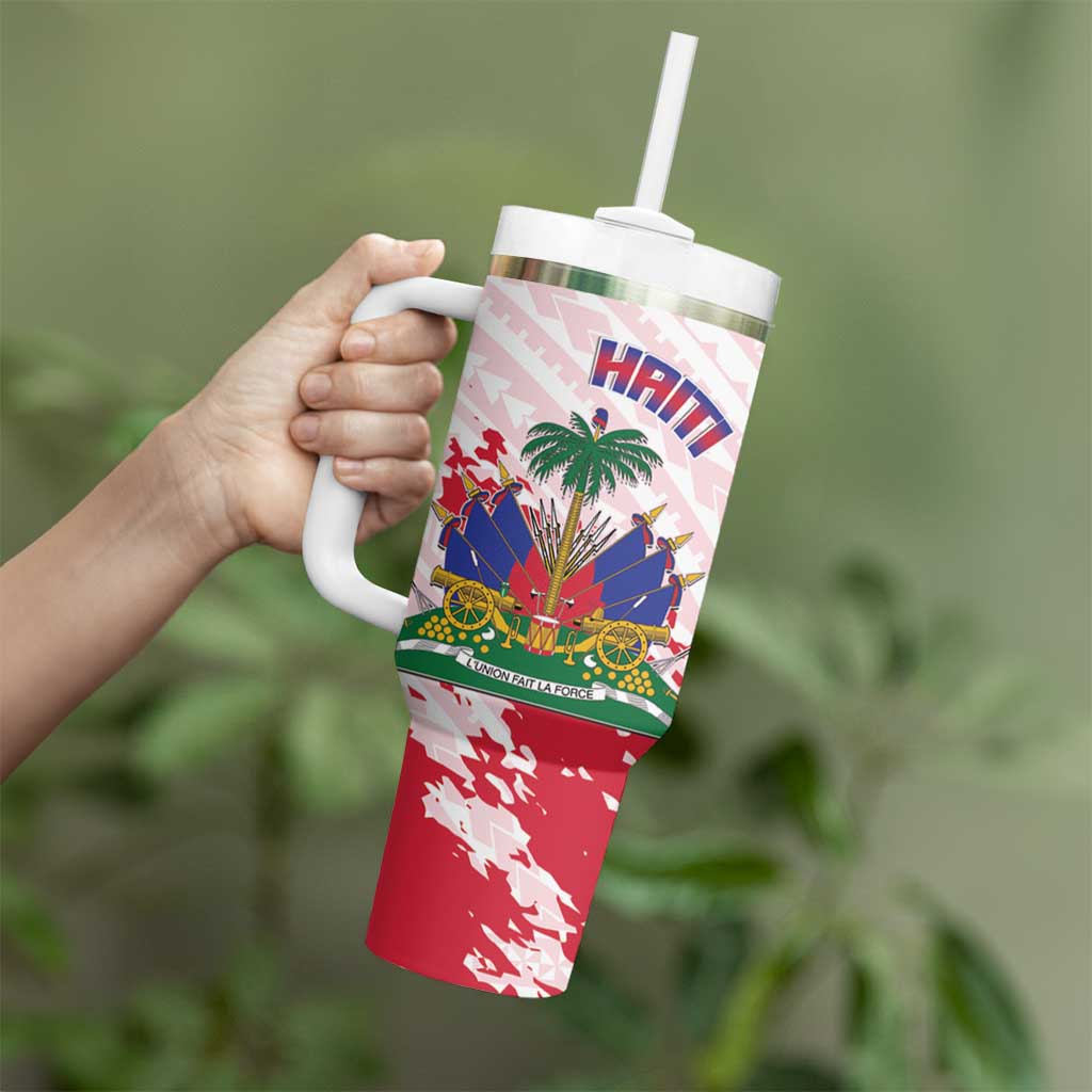 Custom Haiti Football Tumbler With Handle Les Grenadiers Red Grunge Polynesian Tattoo - Wonder Print Shop