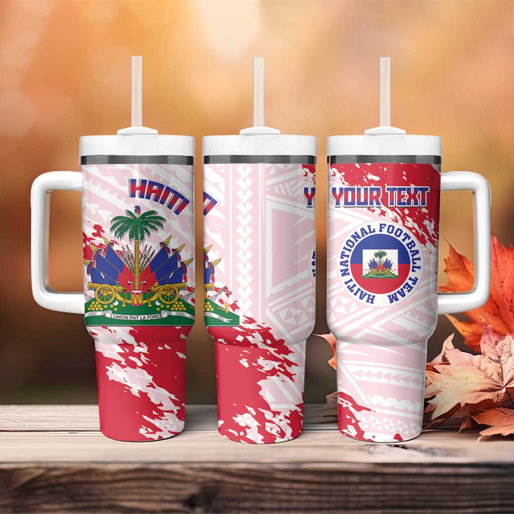 Custom Haiti Football Tumbler With Handle Les Grenadiers Red Grunge Polynesian Tattoo - Wonder Print Shop
