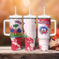 Custom Haiti Football Tumbler With Handle Les Grenadiers Red Grunge Polynesian Tattoo - Wonder Print Shop
