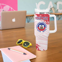 Custom Haiti Football Tumbler With Handle Les Grenadiers Red Grunge Polynesian Tattoo - Wonder Print Shop