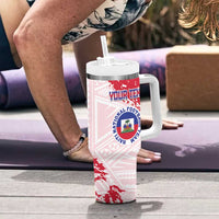 Custom Haiti Football Tumbler With Handle Les Grenadiers Red Grunge Polynesian Tattoo - Wonder Print Shop