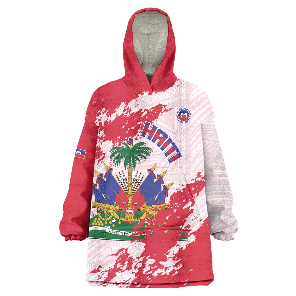 Custom Haiti Football Wearable Blanket Hoodie Les Grenadiers Red Grunge Polynesian Tattoo - Wonder Print Shop
